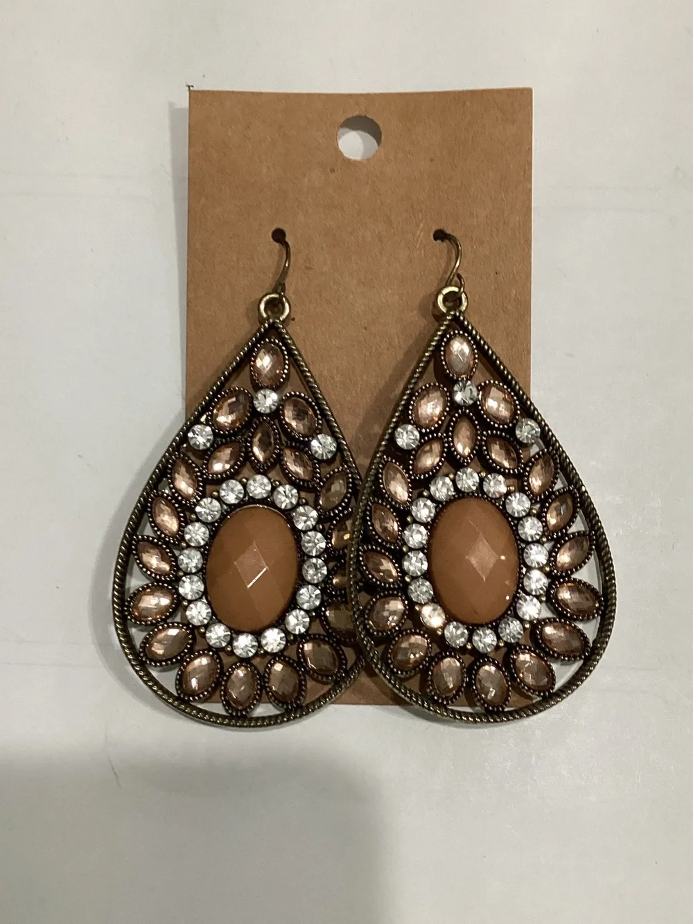 Elegant Teardrop Crystal Earrings in Peach